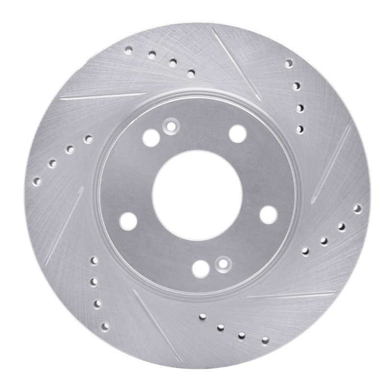 Hyundai Santa Fe Brake Rotor (1) - Front Right - R1 Concepts - Drilled & Slotted - Silver - `01-`05